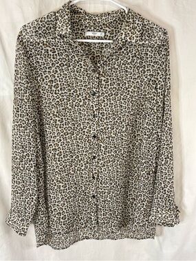 MNG Mango Suit Woman’s Leopard Print Long-Sleeve Button Front Blouse — Size XL
